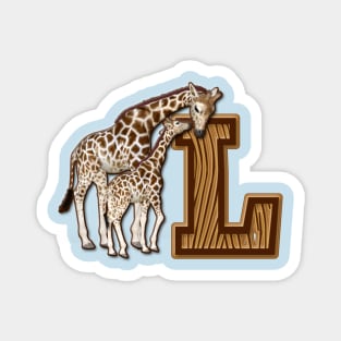 Mom and Baby Giraffe Monogram L Magnet