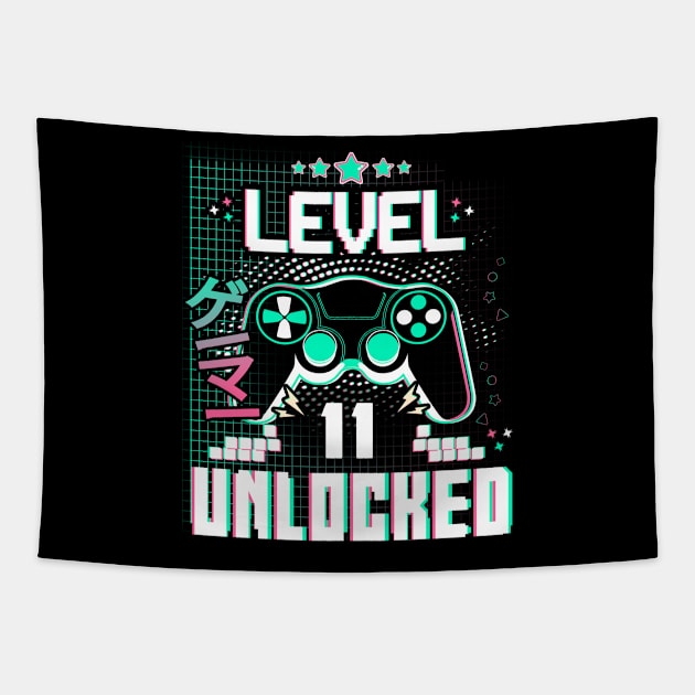 11 Year Old Level 11 Unlocked Video Gamer 11th Birthday Tapestry by vintage3