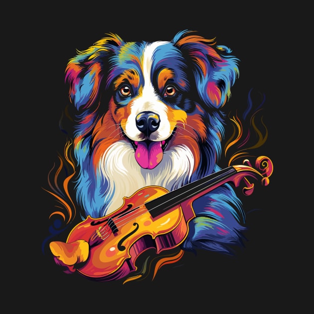 Australian Shepherd Playing Violin by JH Mart