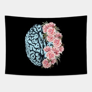 Blue Brain and pink roses, Positivity, Health, Mental, Depression, Anxiety, Mental Iliness, Matters Awareness, Mental Health Support,Health Matters,Gifts Tapestry