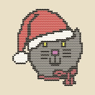 Christmas Sweater Santa Hat Cat Face T-Shirt