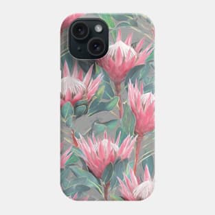 Painted King Proteas - pink on grey Phone Case