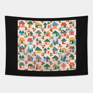 The whole town - tiny little houses and pine trees Tapestry