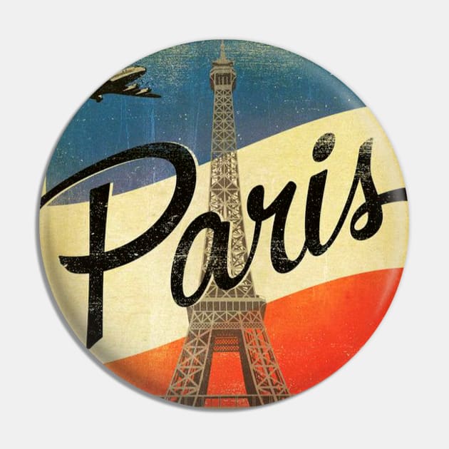 Vintage Travel Poster - Paris France Eiffel Tower Pin by Starbase79