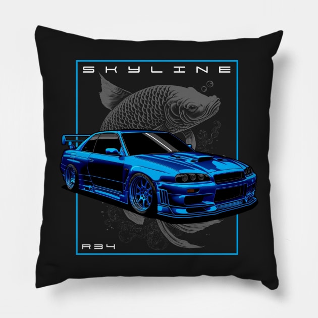 Nissan Skyline R34 Koi Design Pillow by Kid Relic