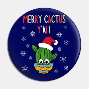 Merry Cactus Y'all - Cactus With A Santa Hat In A Bowl Pin