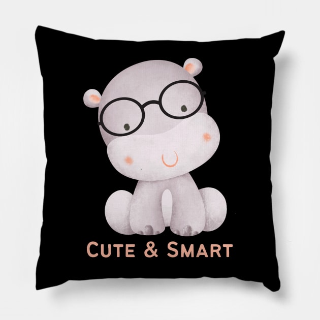 Cute and Smart Cookie Sweet little hippopotamus in glasses cute baby outfit Pillow by BoogieCreates