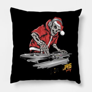 skull santa claus with christmas jacket hat dj party illustration Pillow