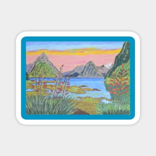 Sunset in Milford Sound, New Zealand Magnet