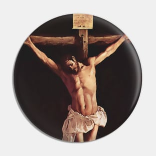 Jesus Christ crucified nailed to the cross and suffering Pin