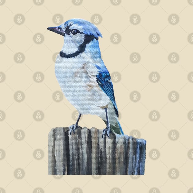 Blue Jay on a Post - fall bird painting (no background) by EmilyBickell