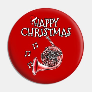 Christmas French Horn Brass Musician Santa Hat Xmas 2022 Pin