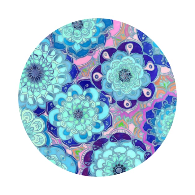 Radiant Cyan & Purple Stained Glass Floral Mandalas by micklyn