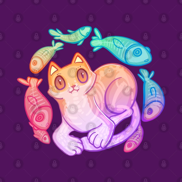 Ghost Cat and Fishes by AshenShop