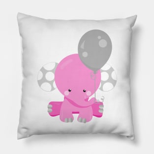 Elephant With Balloon, Pink Elephant, Cute Animal Pillow