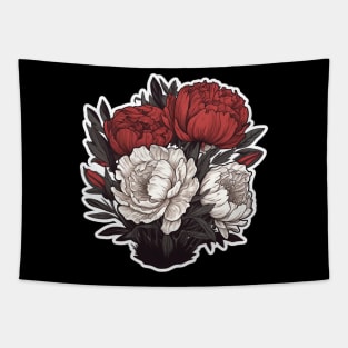 Red and White Peonies Bouquet Tapestry