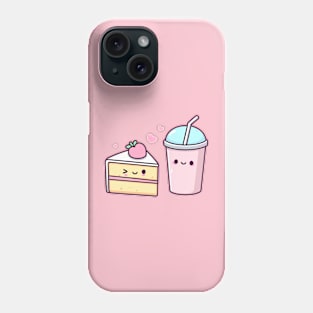 Kawaii Food Art with Strawberry Cake and Milkshake | Cute Design for Kawaii Lovers Phone Case