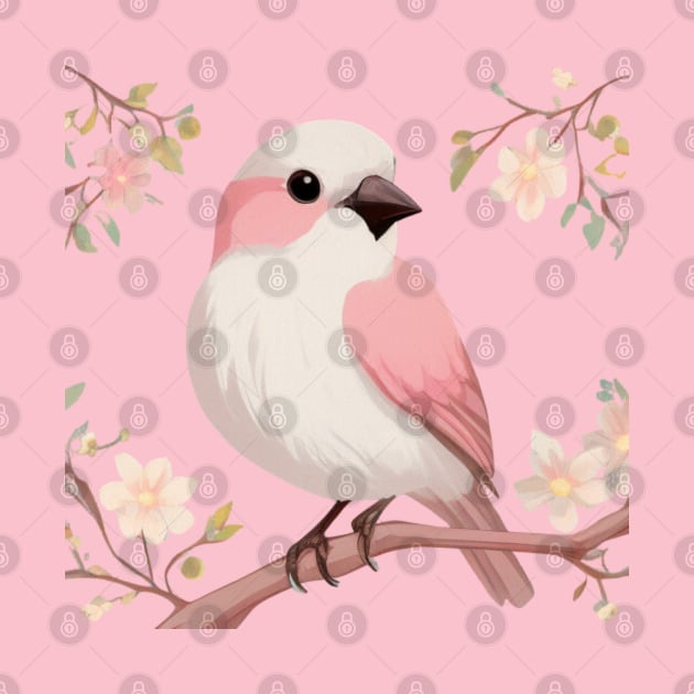 Little Pink Bird Missing a Foot, Resting on a Cherry Tree Branch by CursedContent