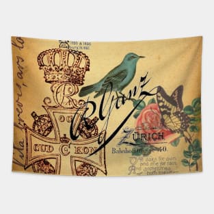 dark academia jubilee vintage cross french bird botanical Tapestry
