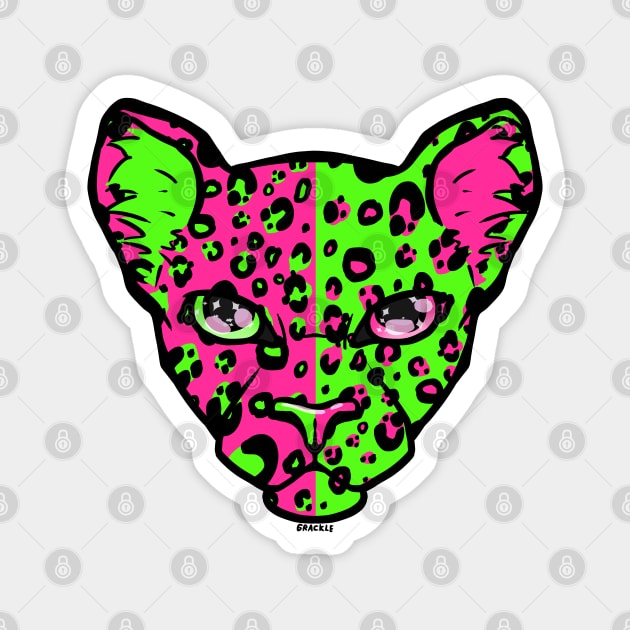 Pink and Green Split Leopard Magnet by Jan Grackle