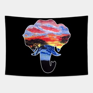 African Sunset Landscape Elephant Pattern Tapestry