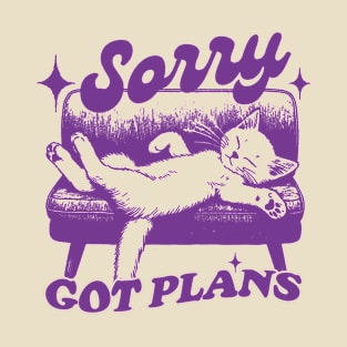 Sorry Got Plans Retro Graphic T-Shirt, Vintage Unisex Adult T Shirt, Vintage Kitten T Shirt, Nostalgia Cat T-Shirt