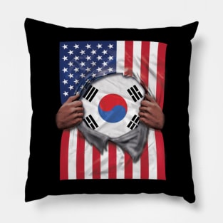 South Korea Flag American Flag Ripped - Gift for South Korean From South Korea Pillow