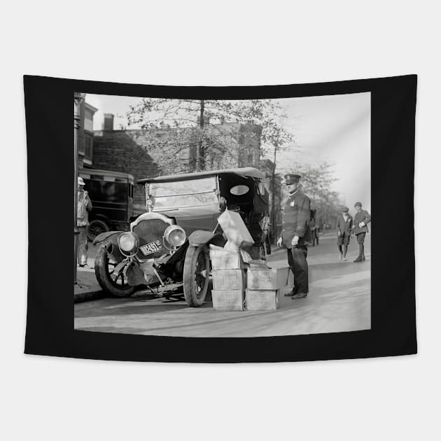 Police Capture Bootleggers Car, 1922. Vintage Photo Tapestry by historyphoto