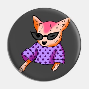 funny orange chihuahua wearing cat eye glasses and a purple shirt cute gift Pin