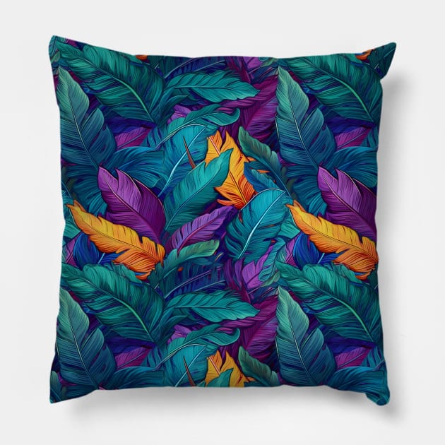 Colourful Tropical Leaf Pillow by AestheticsArt81