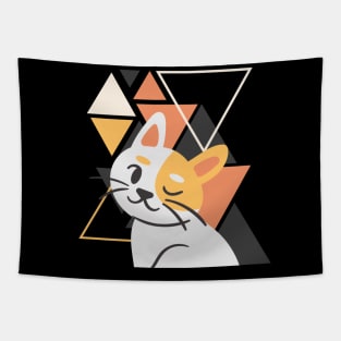 Cute ginger cat little cat yawning in triangles background adorable kitty Kittenlove Tapestry