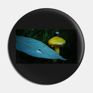 Yellow Mushroom and Droplet on a Leaf Pin