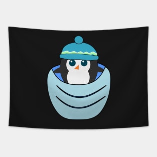 Cute penguin in a blue pocket Tapestry