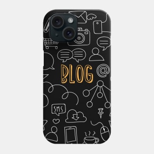 Internet icons around blog sign, SEO optimization Phone Case