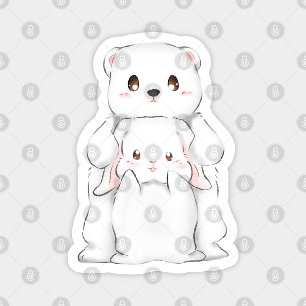 White Bunny and Bear _ spooning Magnet by GambarGrace