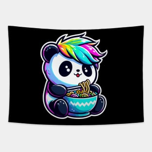 Panda with Rainbow Hair Eating Ramen Tapestry