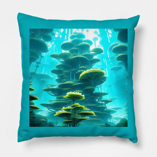 Biopunk tree tower Pillow by Spaceboyishere