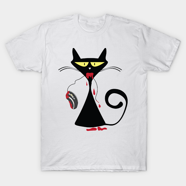 Red Blood Cat with Computer Mouse - Catshirt - T-Shirt