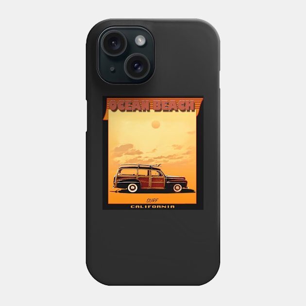 Ocean Beach California Surf Woody Wagon Phone Case by Larry Butterworth