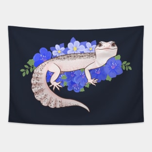 Leopard Gecko and Blue Flowers Tapestry