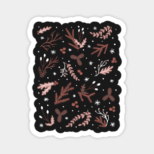 Floral, leafy Foliage Pink Winter Pattern Digital Illustration Magnet