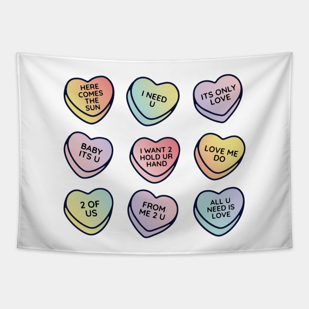 Beatles Love Songs Conversation Hearts Tapestry by maura41