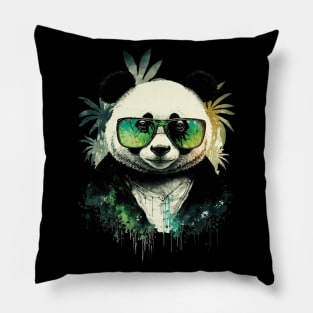 Panda wearing Sunglasses surrounded by Bamboo Leafs Pillow