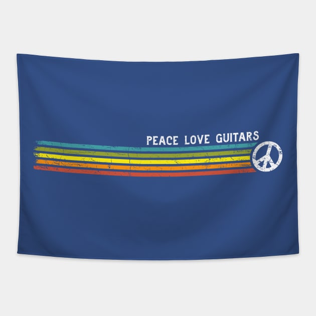 PEACE LOVE GUITARS Retro Rainbow Stripes Tapestry by Jitterfly