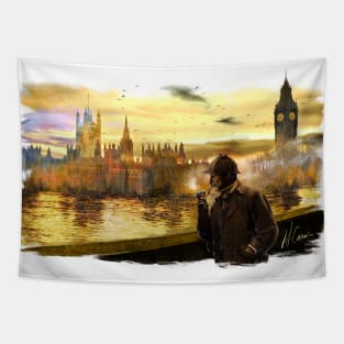 Sherlock Holmes walking on the Thames Tapestry