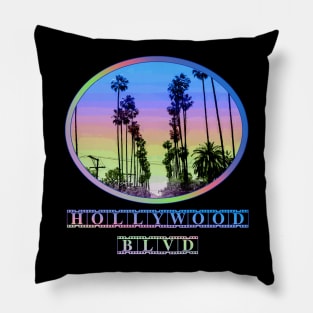 Hollywood Blvd, Southern California, Film Capitol of the world, Sunset Palm Trees retro design Pillow