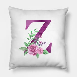 Floral Monogram Z Beautiful Rose Bouquet Pillow