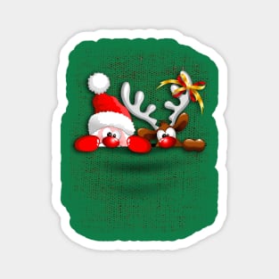 Funny Christmas Santa and Reindeer Cartoon Magnet