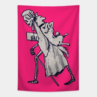 Skeleton Poet Piggyback Dog - Funny Skeleton Halloween Tapestry