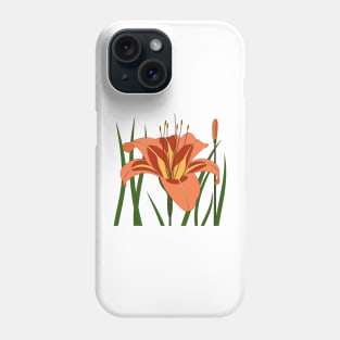 Orange lily with green leaves Phone Case